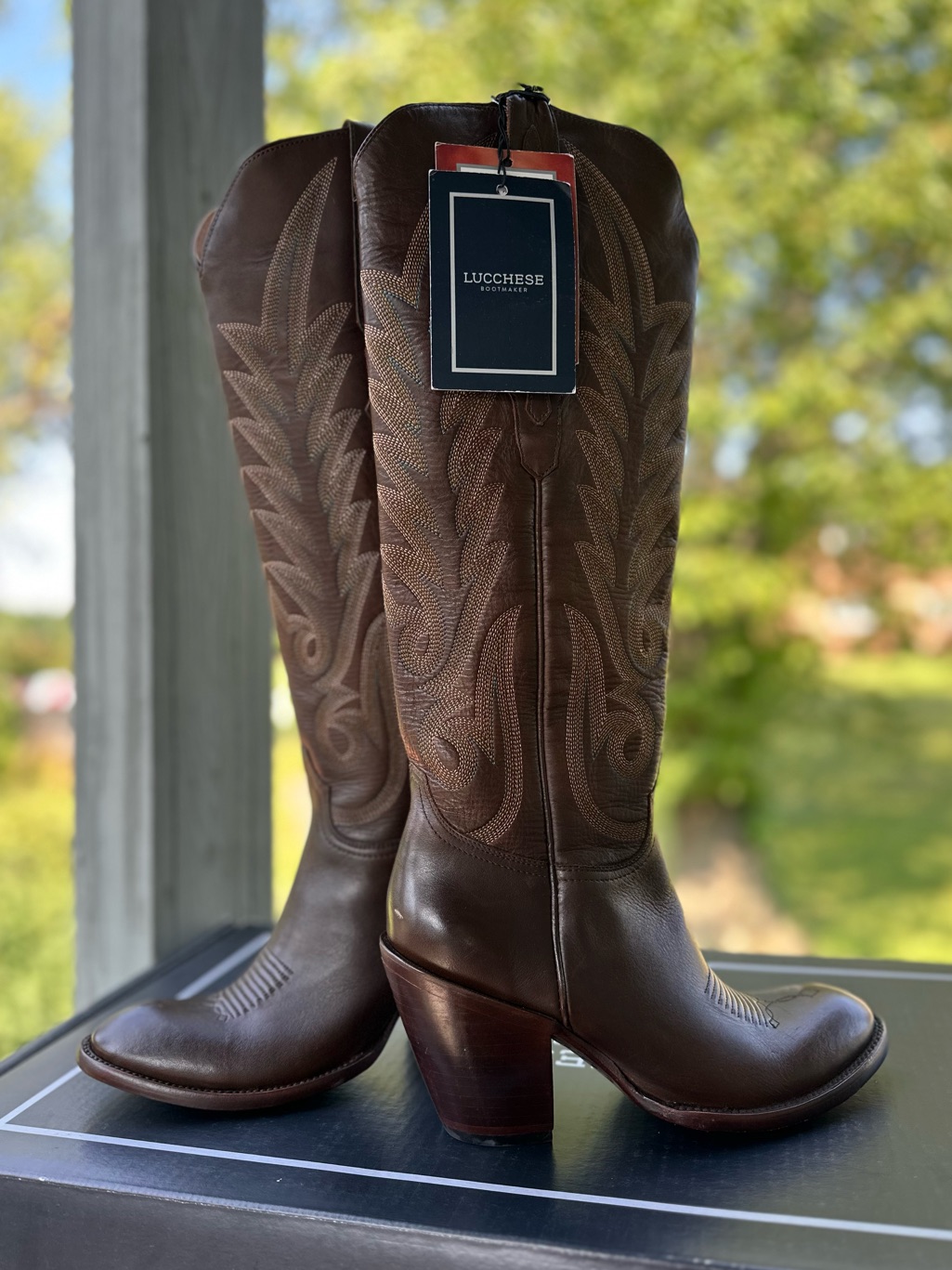 Lucchese M5148 Jasmine Cow 17" Tall Western Brown Cowboy Boot New Rodeo Cowgirl